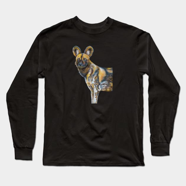 African Wild Dog Long Sleeve T-Shirt by Tim Jeffs Art